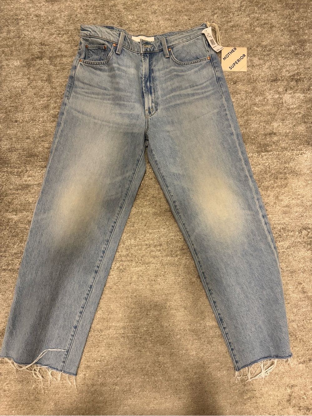 MOTHER Light Blue High-Rise Boyfriend Jeans with Frayed Hem